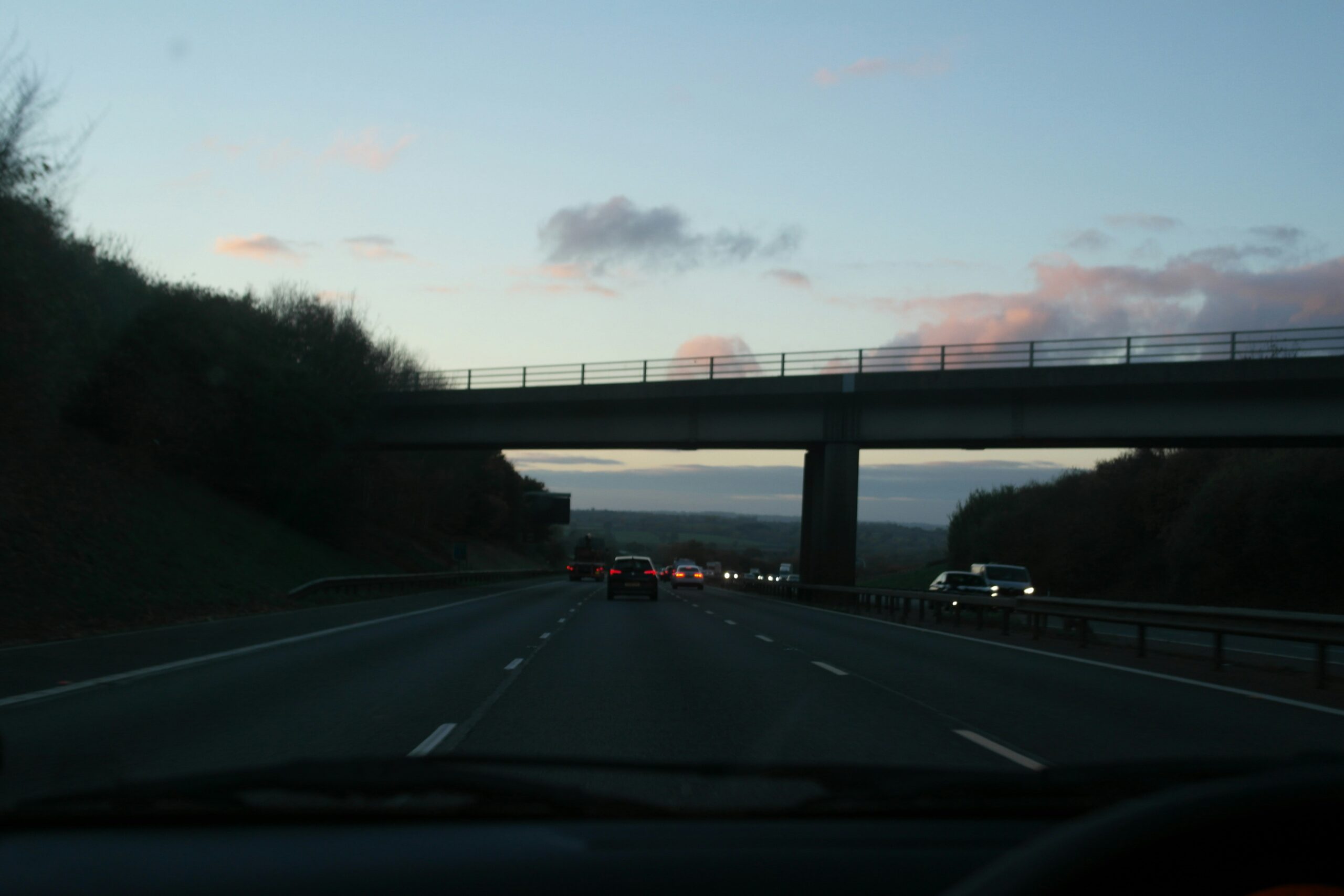 UK motorway at dusk