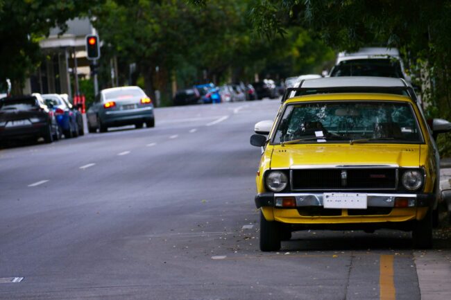 Yellow Toyota retro car